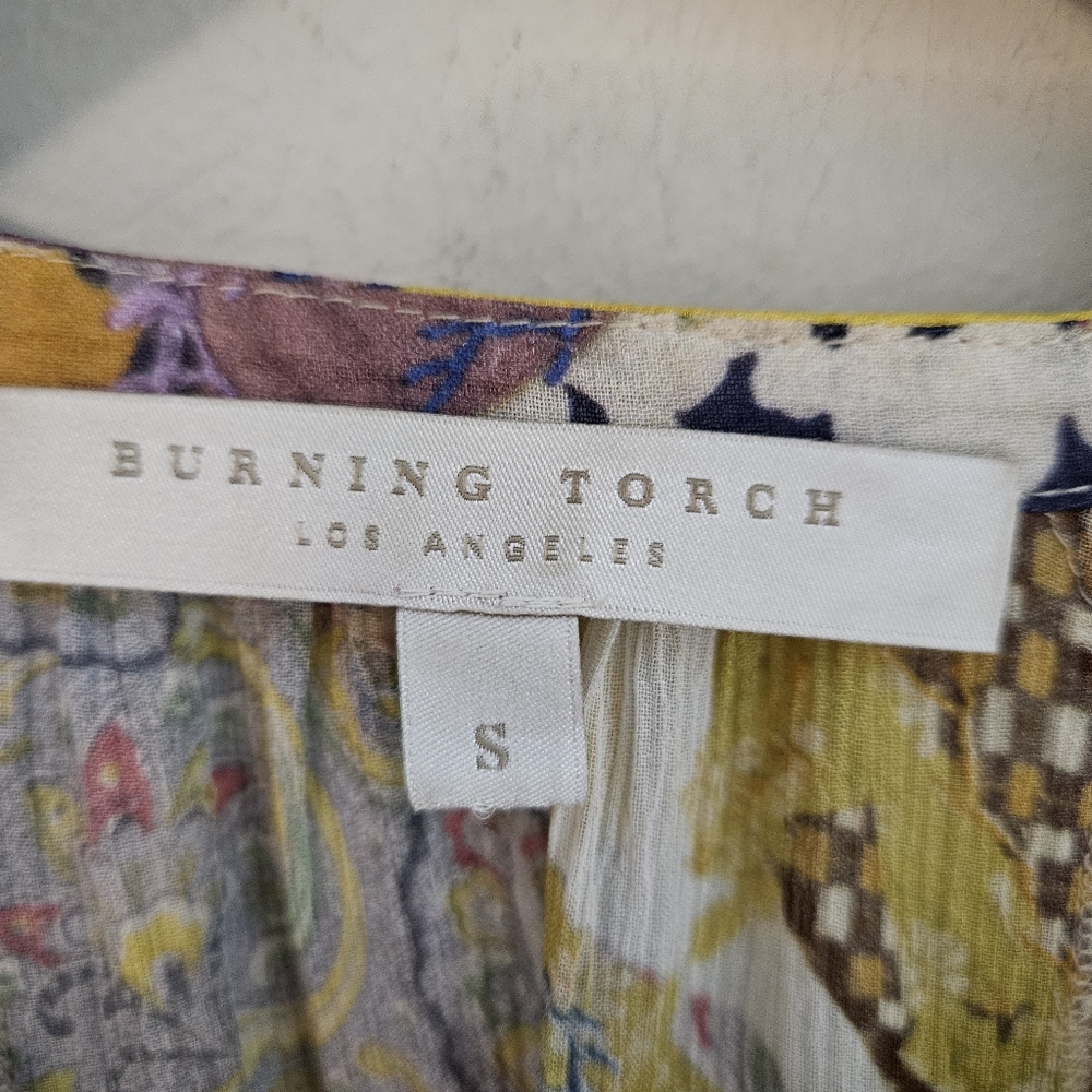 Burning Torch Silk Patchwork Blouse Long Puff Sle… - image 4